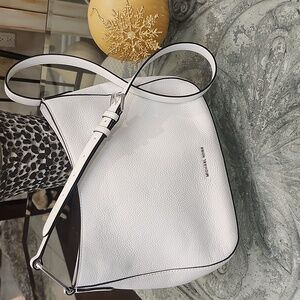 Michael KORS Kensington Large Pebbled Leather Hobo Shoulder Bag WHITE